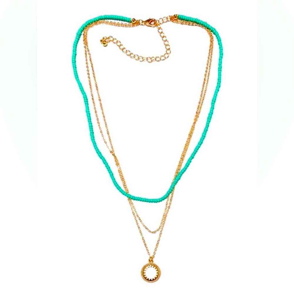 Gemma Simone Circulus Aqua Beaded Lariat ( layered necklace) in Rose Gold